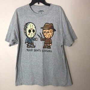 A nightmare on elm street Jason and Freddy Rock Paper Scissor shirt size M